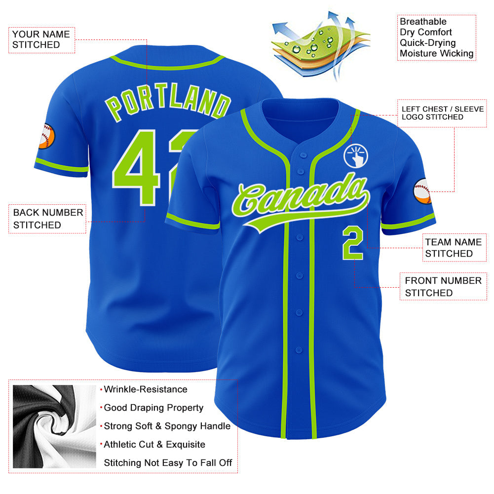 Custom Thunder Blue Neon Green-White Authentic Baseball Jersey view 3