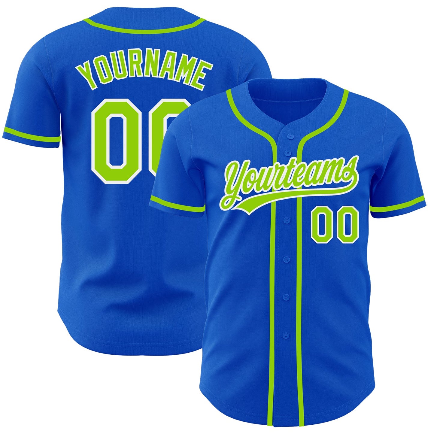 Custom Thunder Blue Neon Green-White Authentic Baseball Jersey - Main View