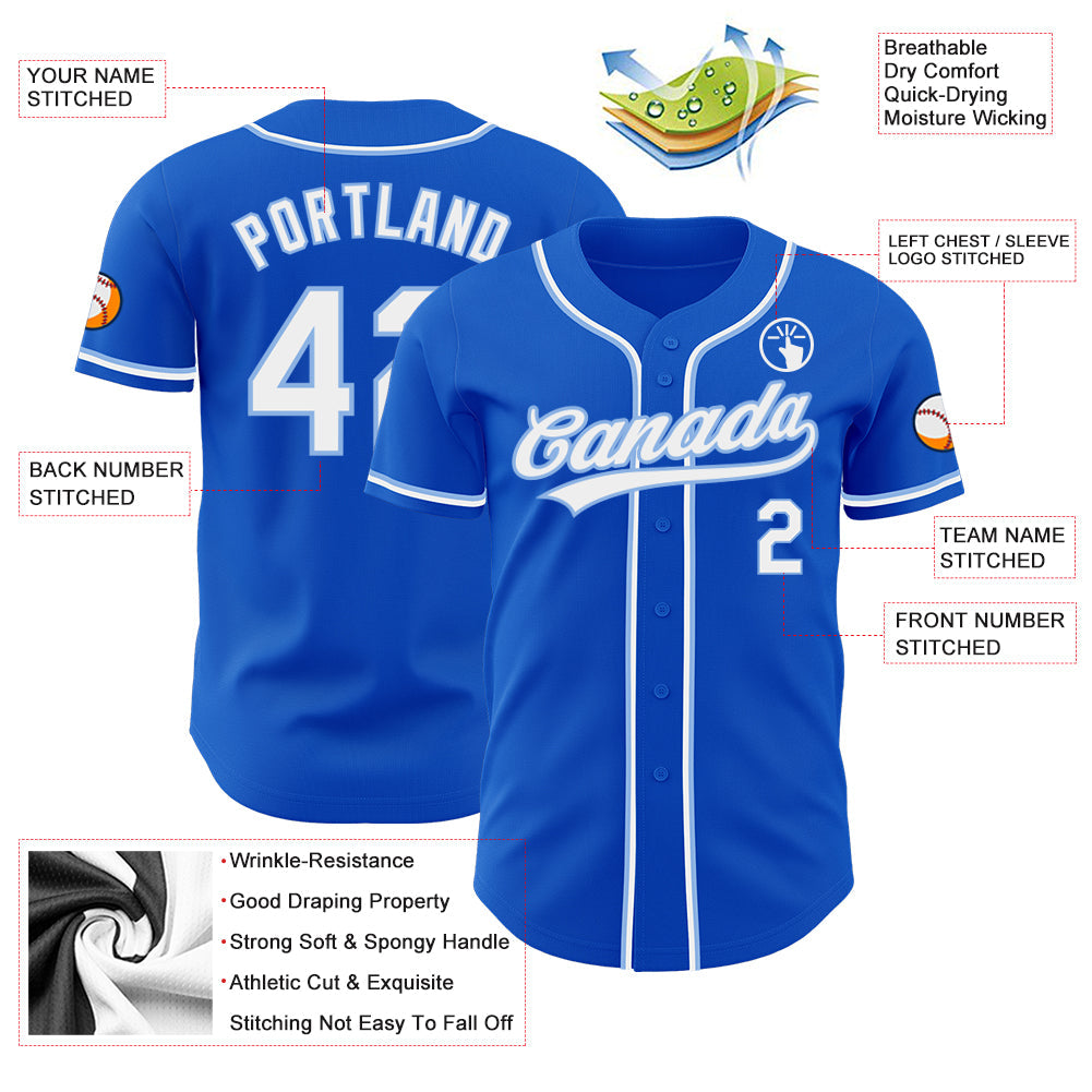 Custom Thunder Blue White-Light Blue Authentic Baseball Jersey view 4