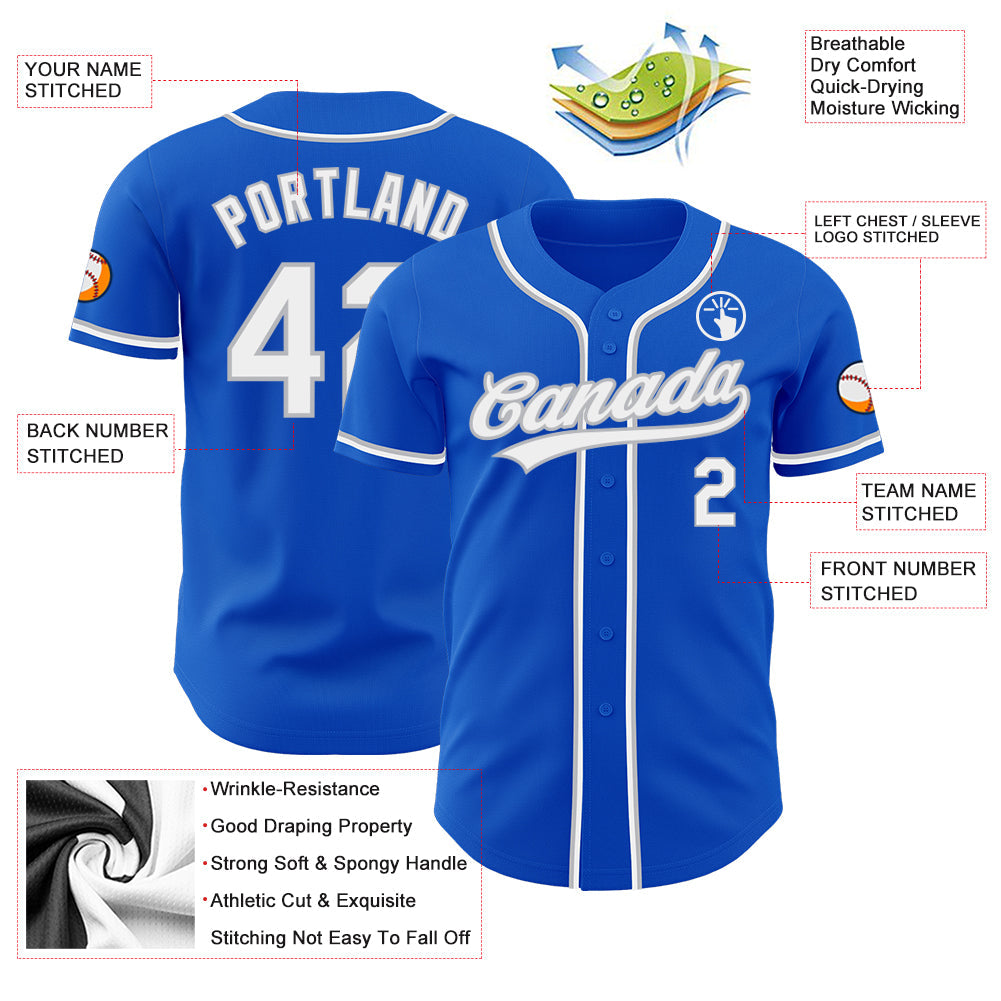 Custom Thunder Blue White-Gray Authentic Baseball Jersey view 3