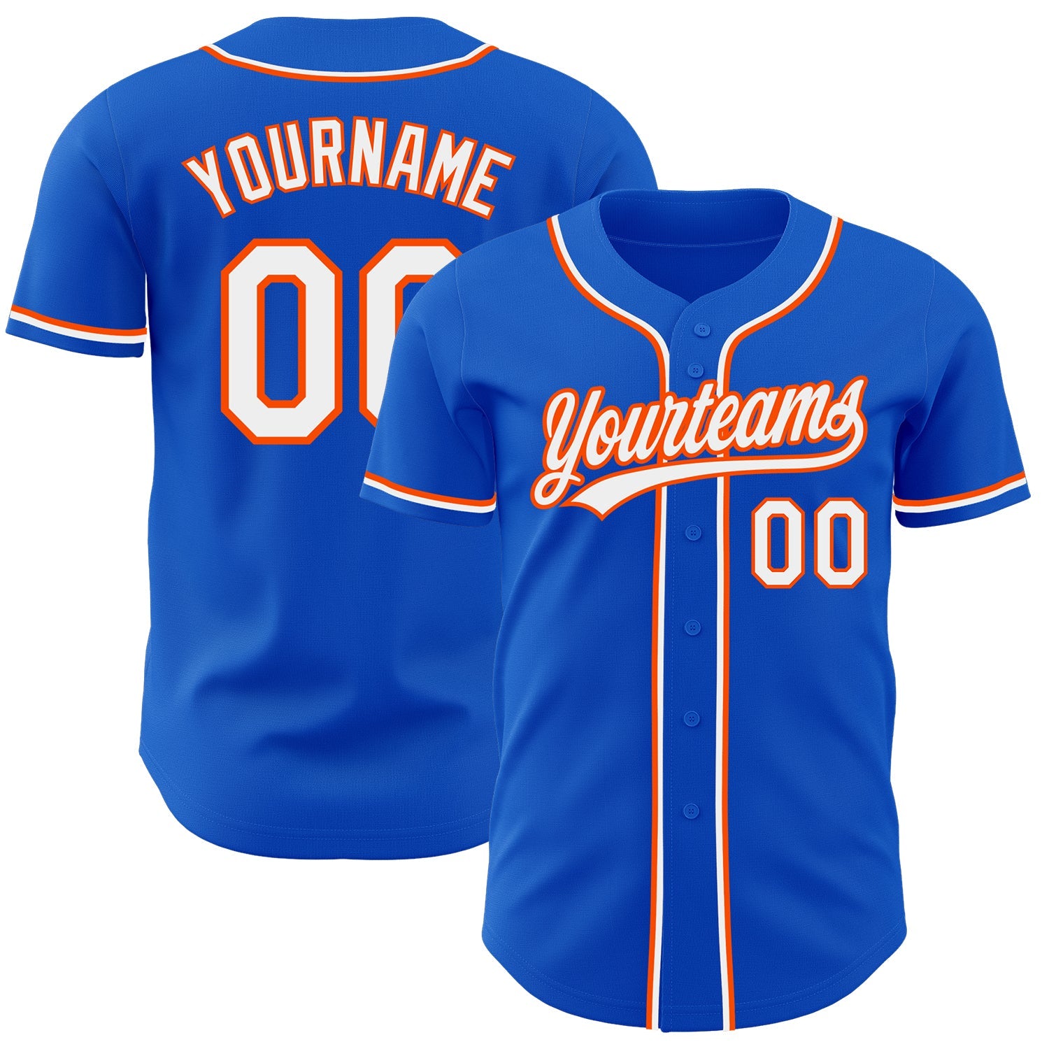 Custom Thunder Blue White-Orange Authentic Baseball Jersey - Main View