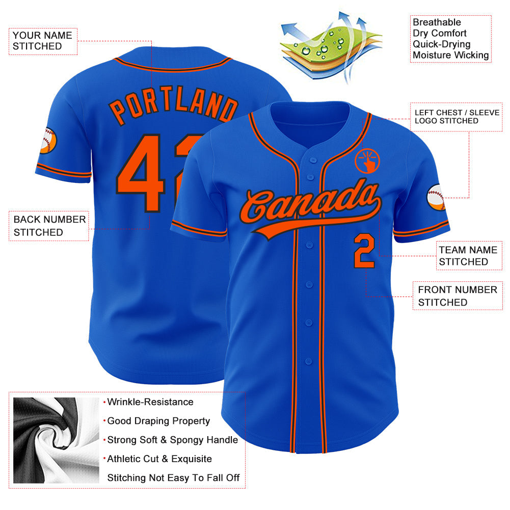 Custom Thunder Blue Orange-Black Authentic Baseball Jersey view 3