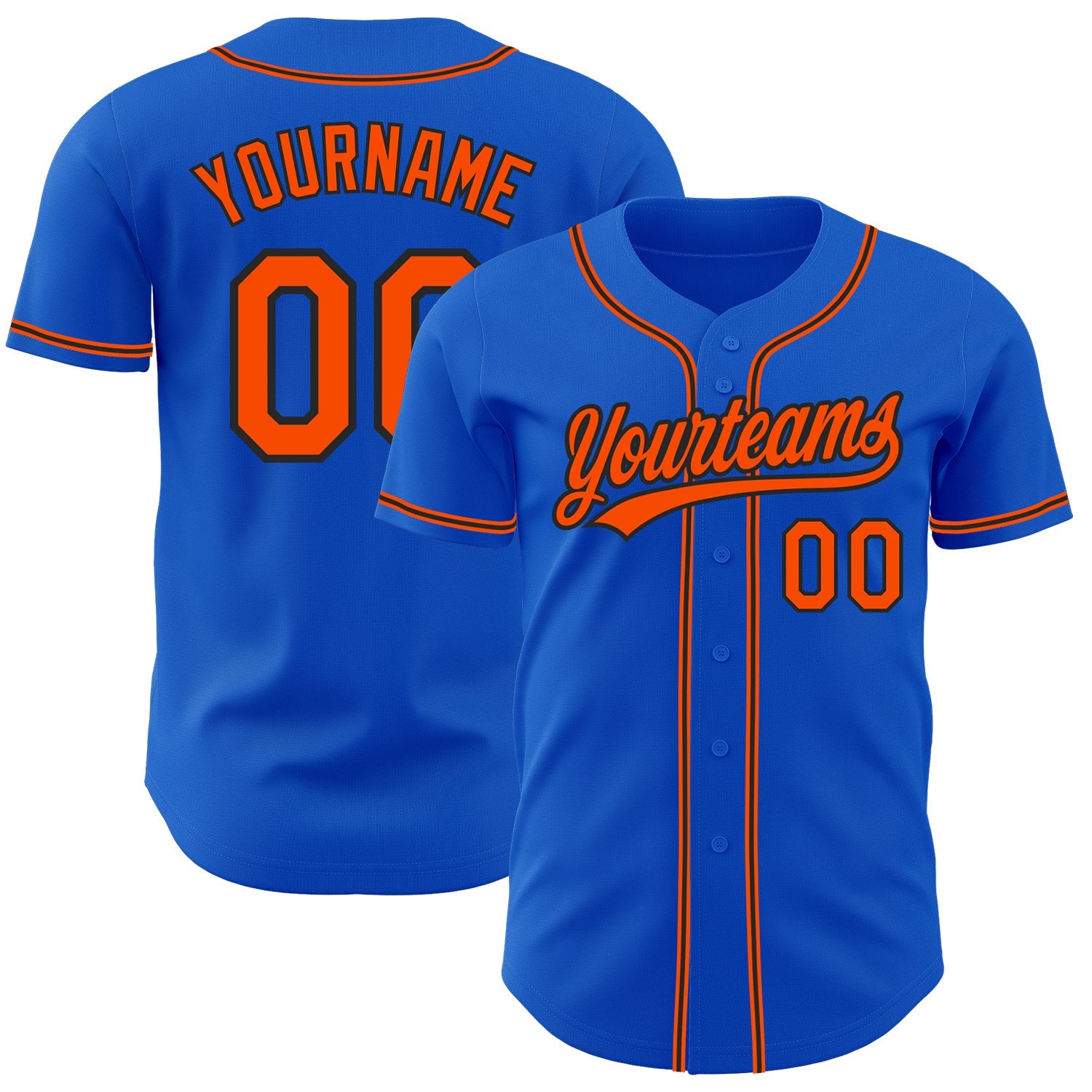 Custom Thunder Blue Orange-Black Authentic Baseball Jersey - Main View