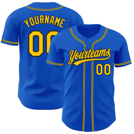 Custom Thunder Blue Yellow-Black Authentic Baseball Jersey - Main View
