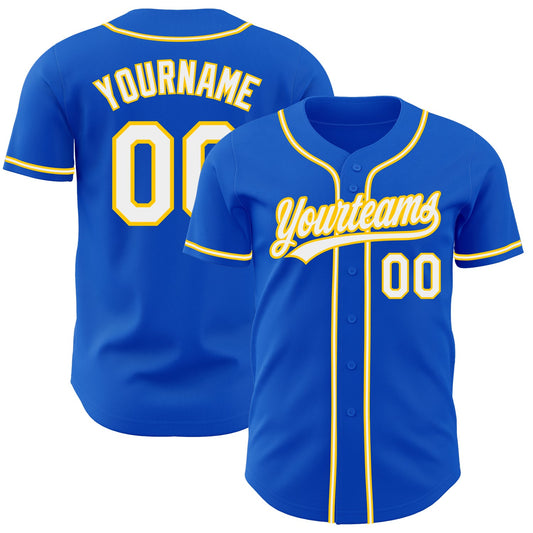 Custom Thunder Blue White-Yellow Authentic Baseball Jersey - Main View