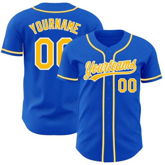 Custom Thunder Blue Gold-White Authentic Baseball Jersey - Main View