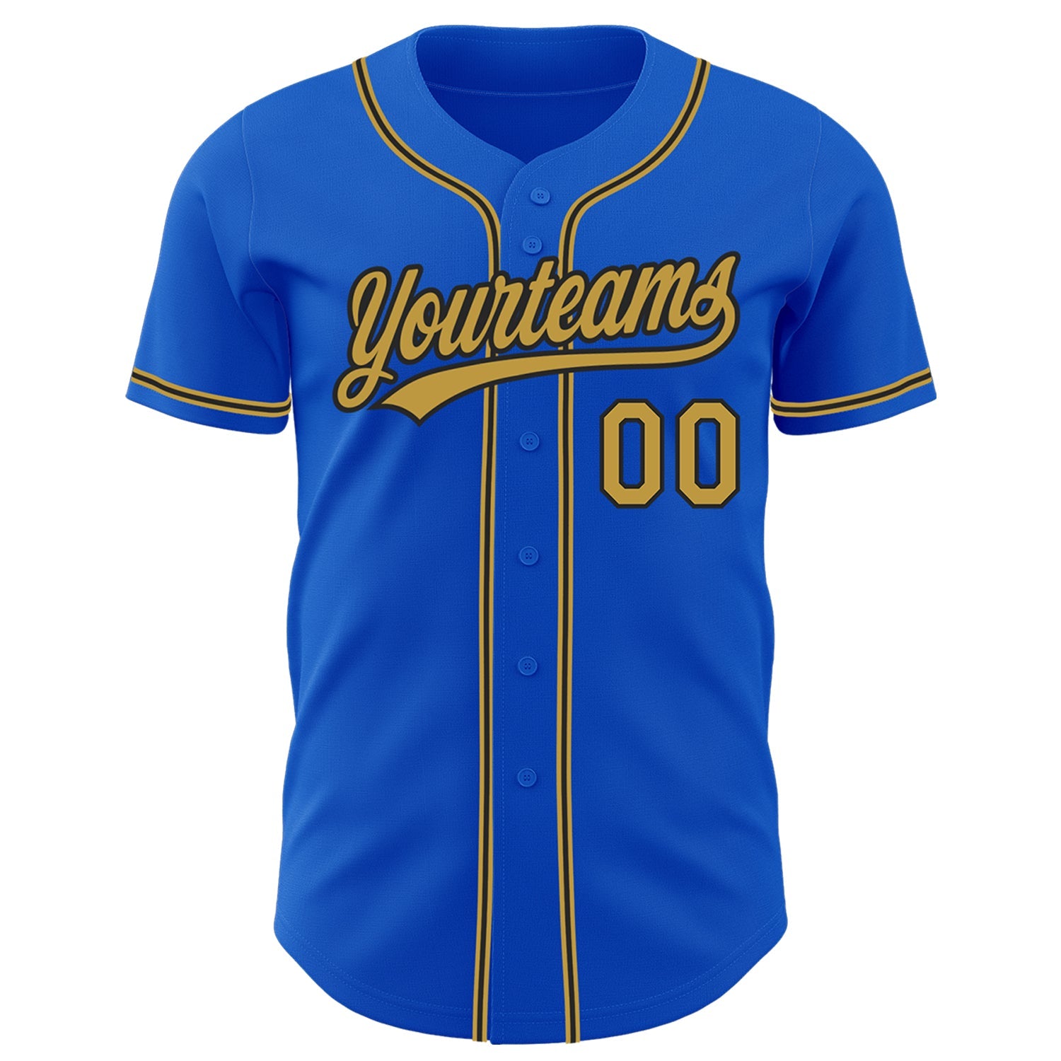 Custom Thunder Blue Old Gold-Black Authentic Baseball Jersey view 2