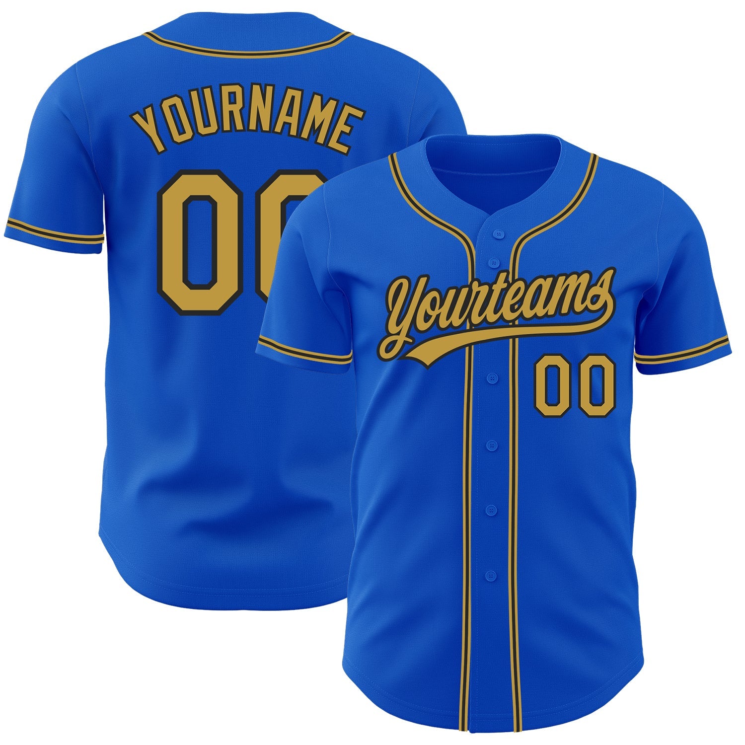 Custom Thunder Blue Old Gold-Black Authentic Baseball Jersey - Main View