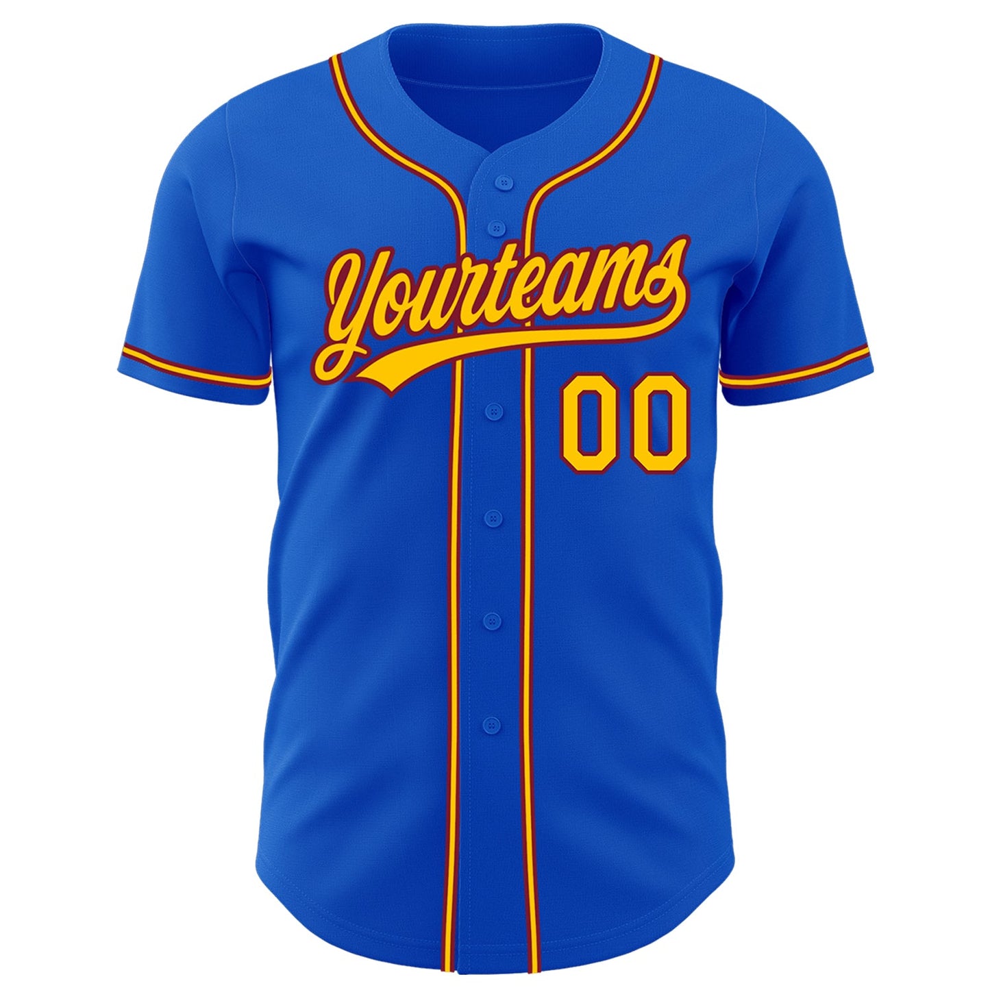 Custom Thunder Blue Yellow-Crimson Authentic Baseball Jersey view 2