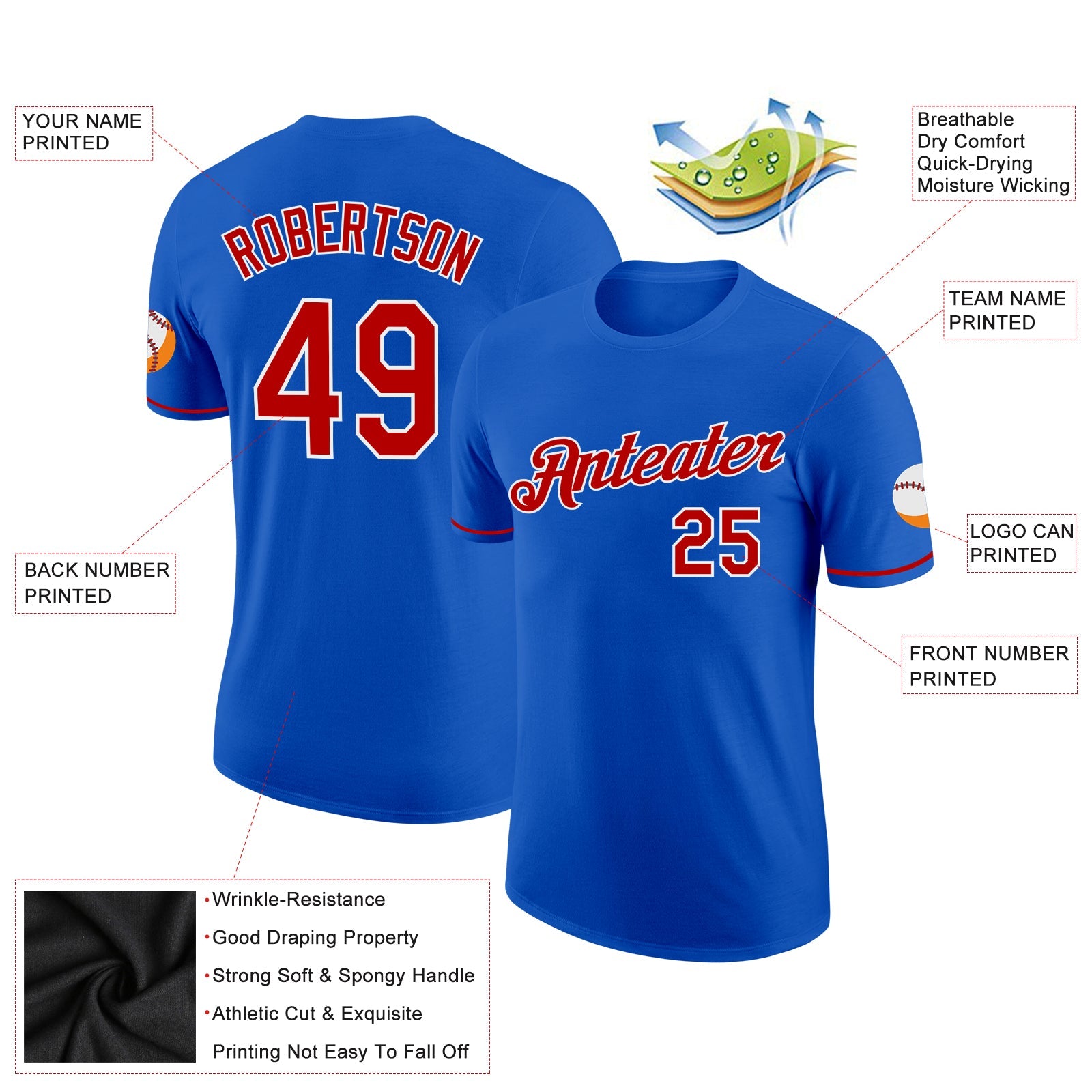 Custom Thunder Blue Red-White Performance T-Shirt view 2