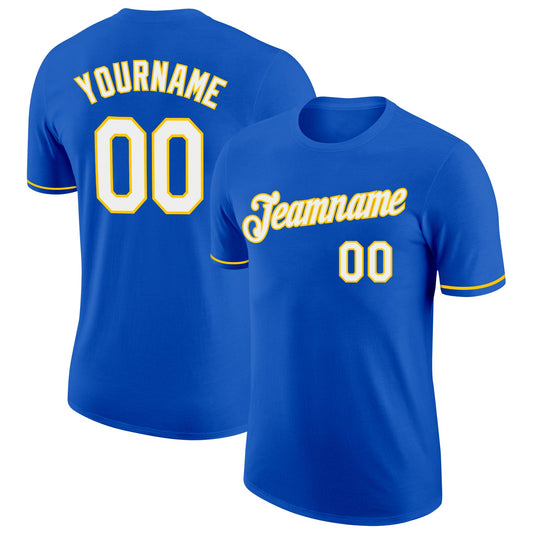 Custom Thunder Blue White-Yellow Performance T-Shirt - Main View