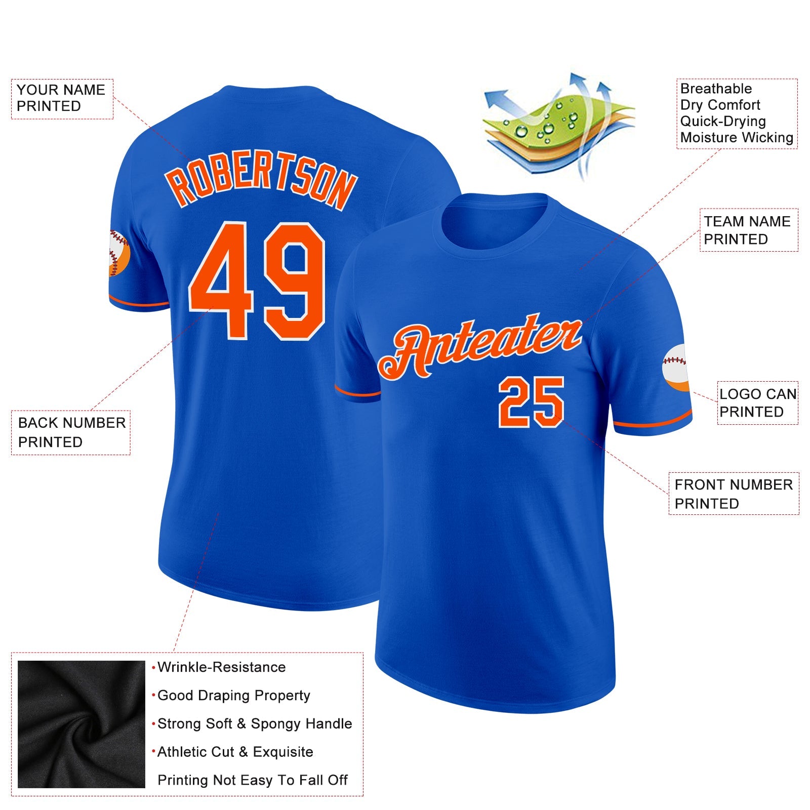Custom Thunder Blue Orange-White Performance T-Shirt view 2