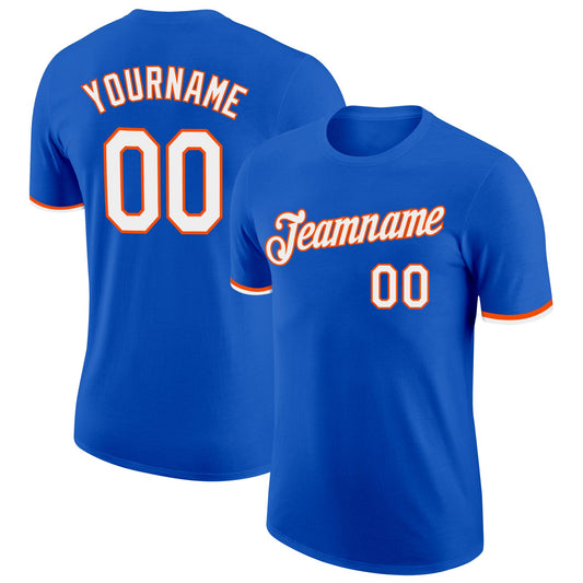Custom Thunder Blue White-Orange Performance T-Shirt - Main View