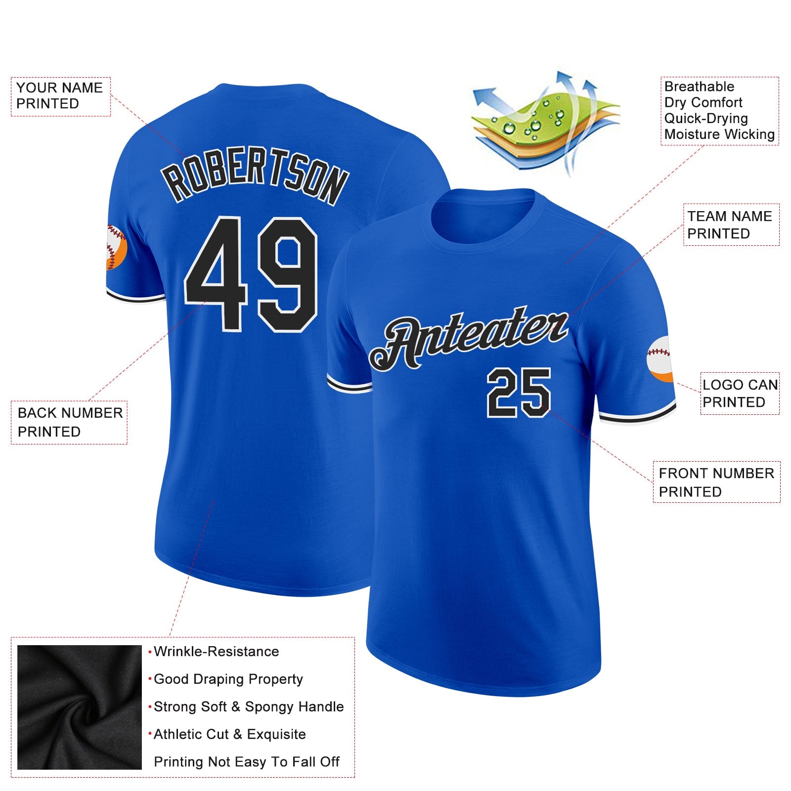 Custom Thunder Blue Black-White Performance T-Shirt view 2