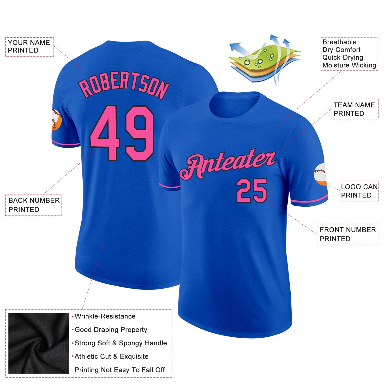 Custom Thunder Blue Pink-Black Performance T-Shirt view 2
