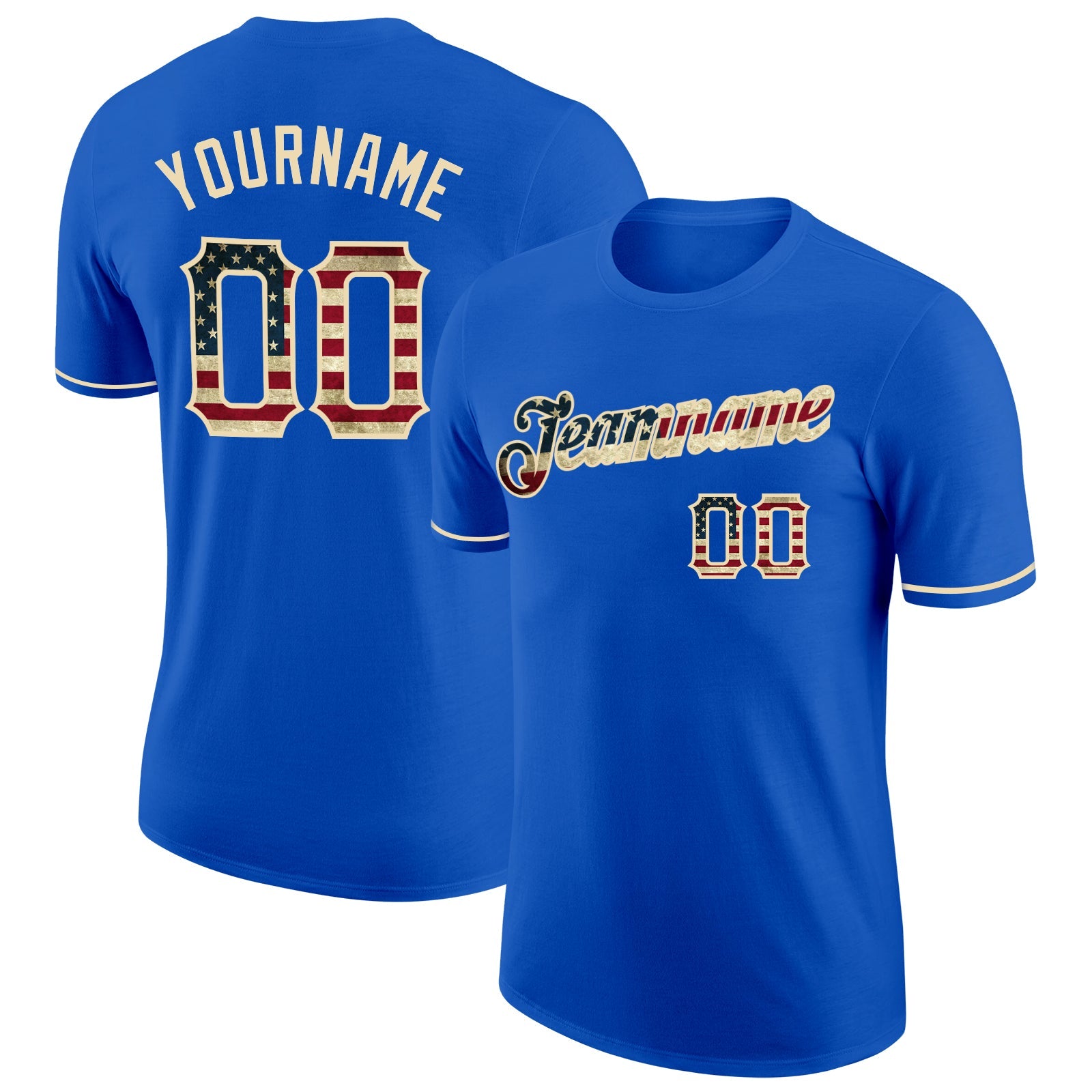 Custom Thunder Blue Vintage USA Flag-City Cream Performance T-Shirt - Main View