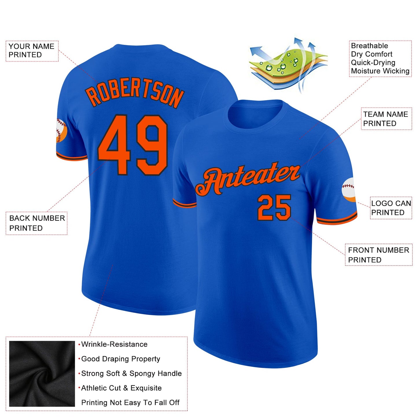 Custom Thunder Blue Orange-Black Performance T-Shirt view 2