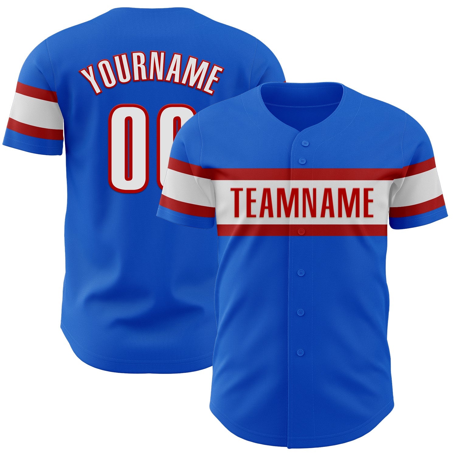 Custom Thunder Blue White-Red Authentic Baseball Jersey - Main View