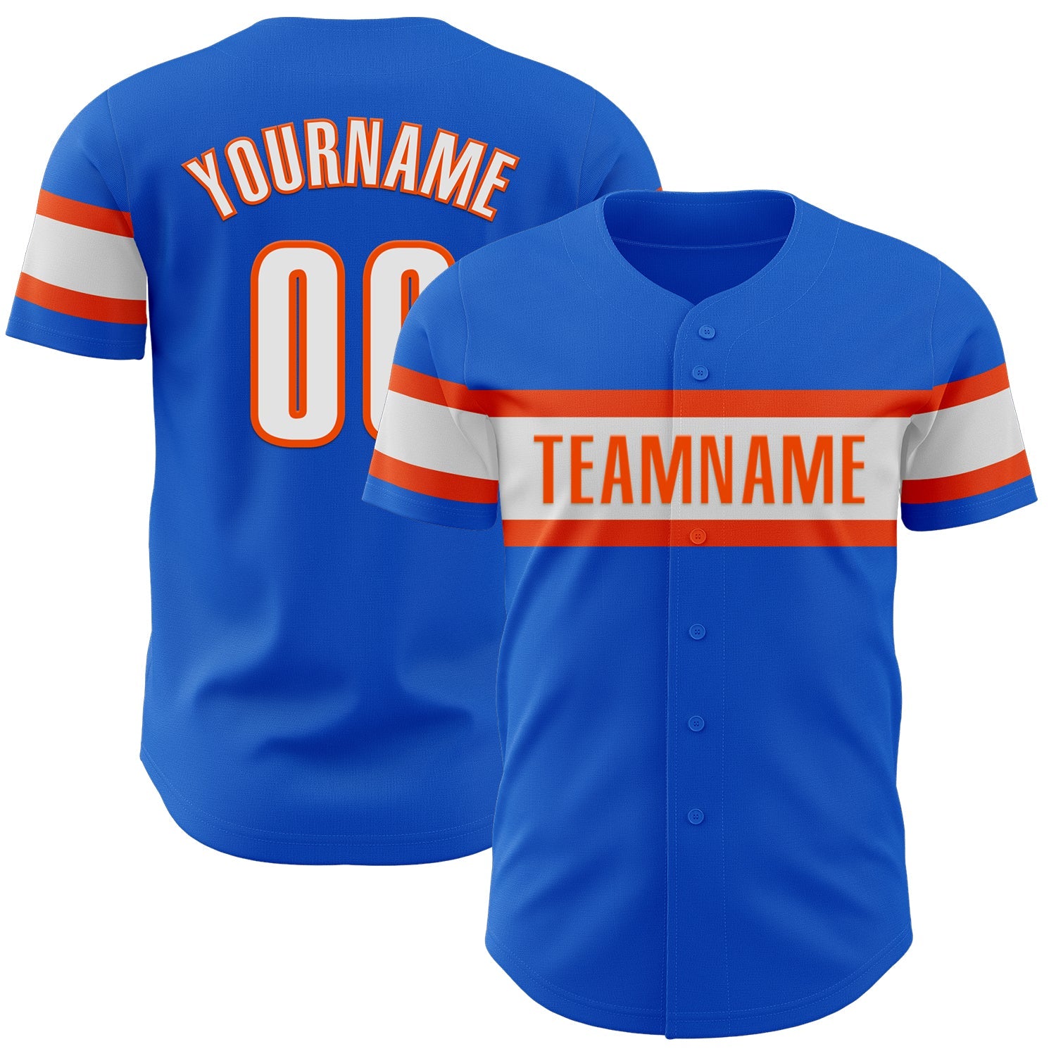 Custom Thunder Blue White-Orange Authentic Baseball Jersey - Main View