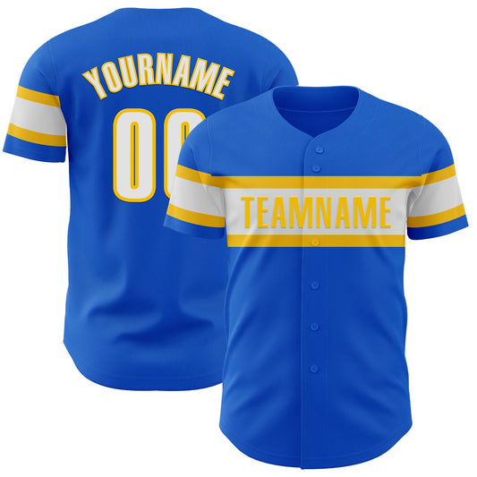 Custom Thunder Blue White-Yellow Authentic Baseball Jersey - Main View