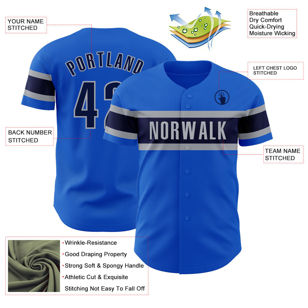 Custom Thunder Blue Navy-Gray Authentic Baseball Jersey view 3