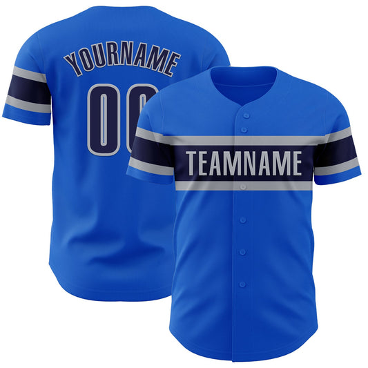 Custom Thunder Blue Navy-Gray Authentic Baseball Jersey - Main View