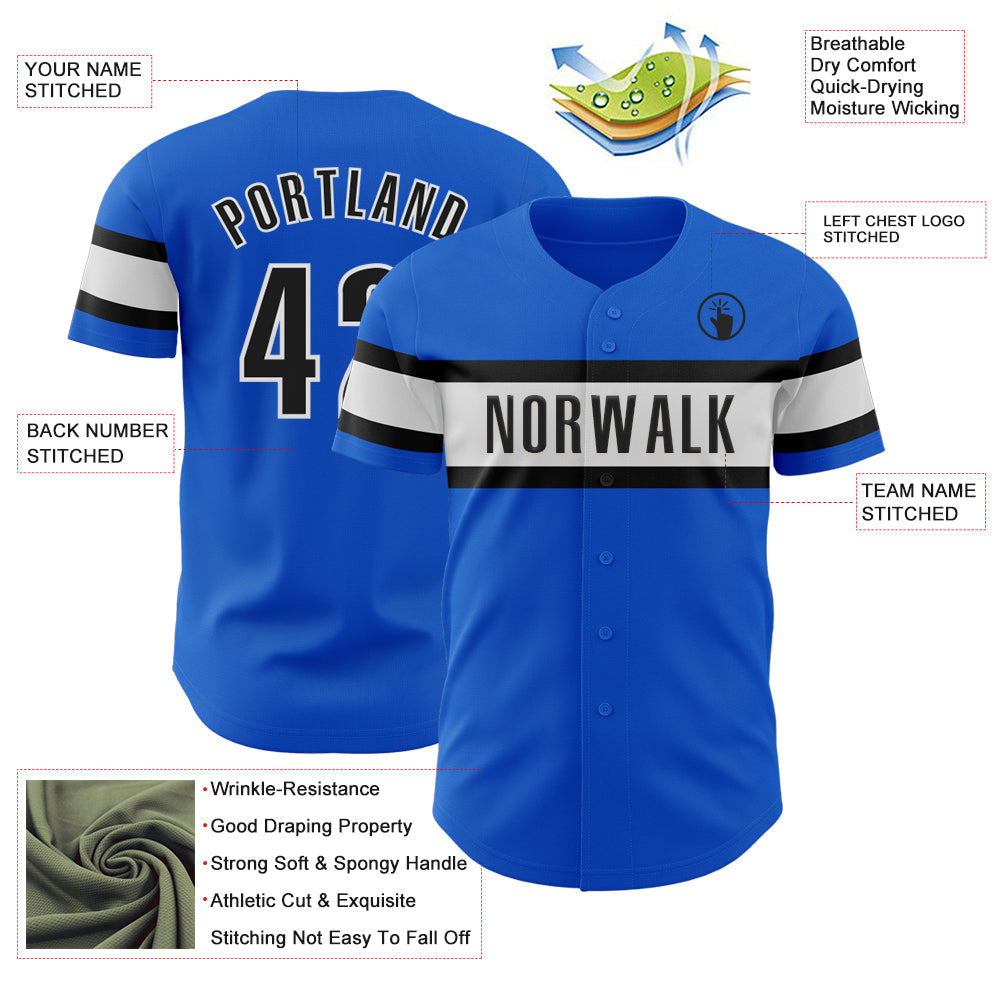 Custom Thunder Blue Black-White Authentic Baseball Jersey view 3