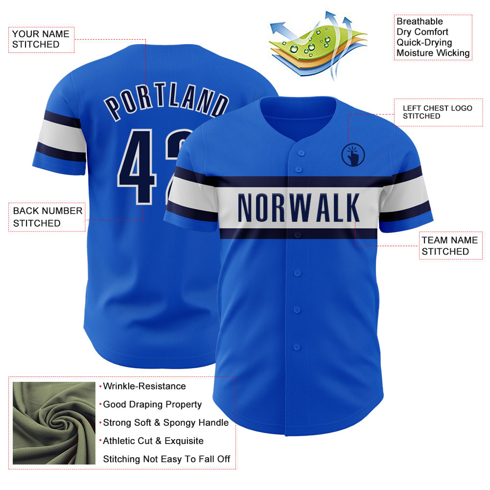 Custom Thunder Blue Navy-White Authentic Baseball Jersey view 3