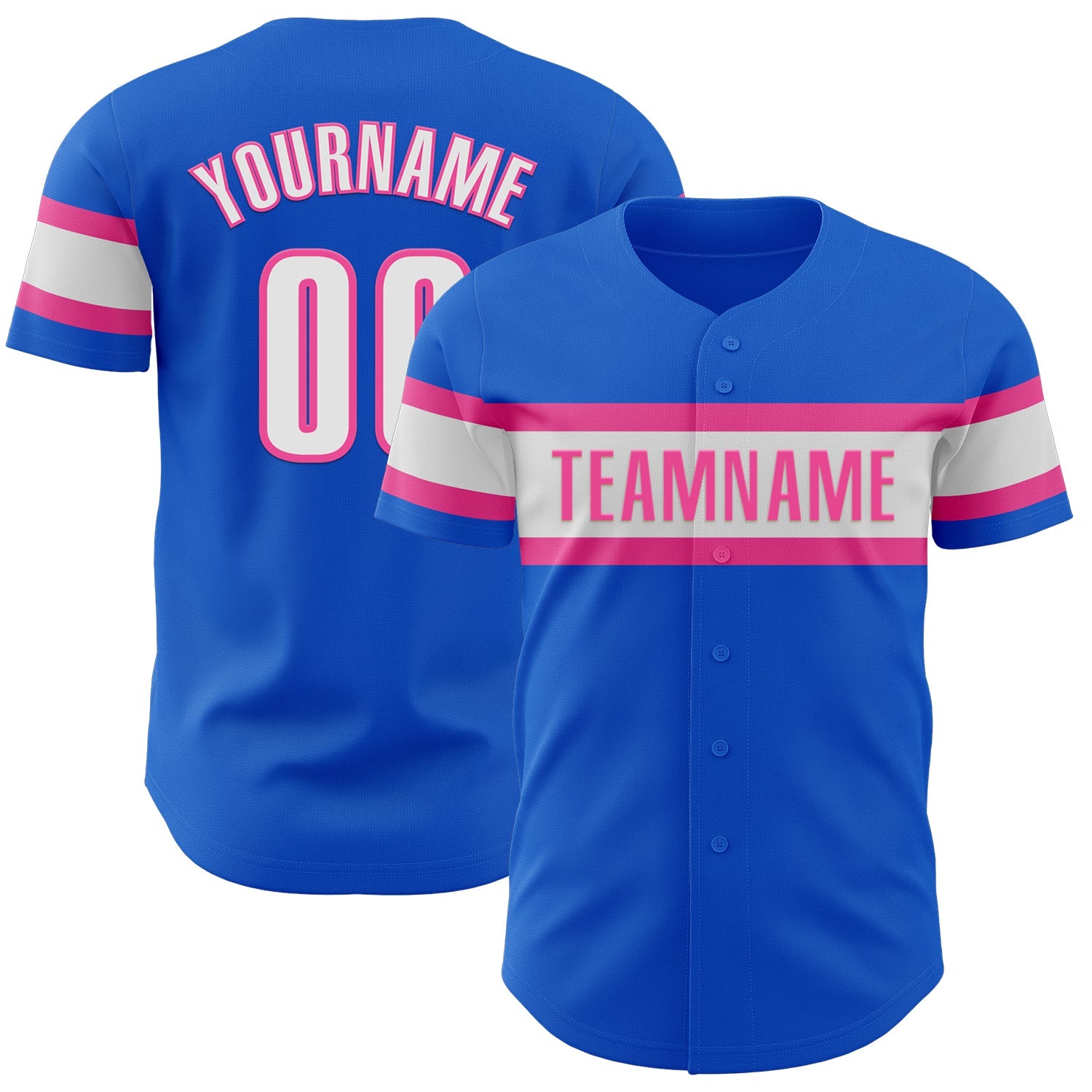 Custom Thunder Blue White-Pink Authentic Baseball Jersey - Main View
