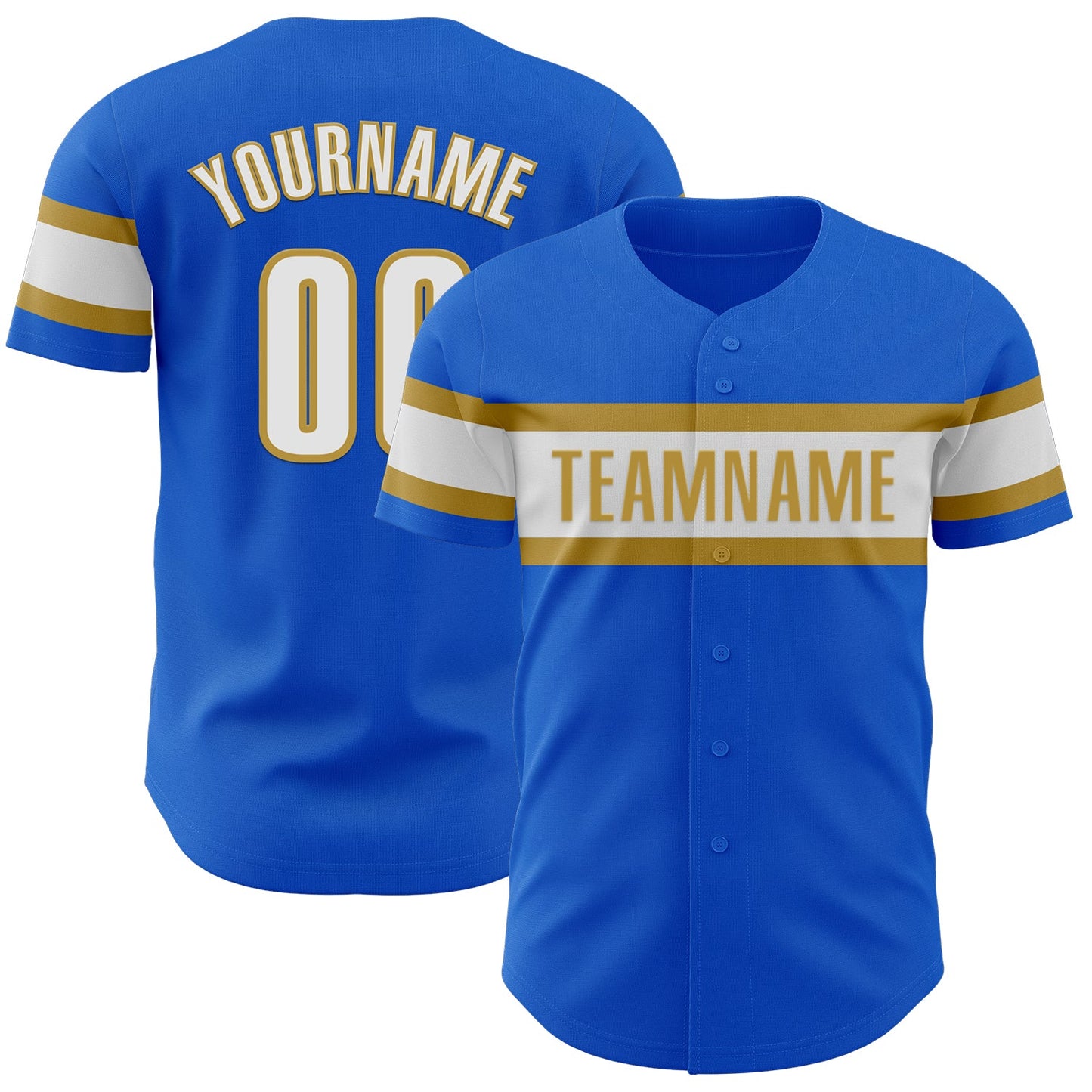 Custom Thunder Blue White-Old Gold Authentic Baseball Jersey - Main View