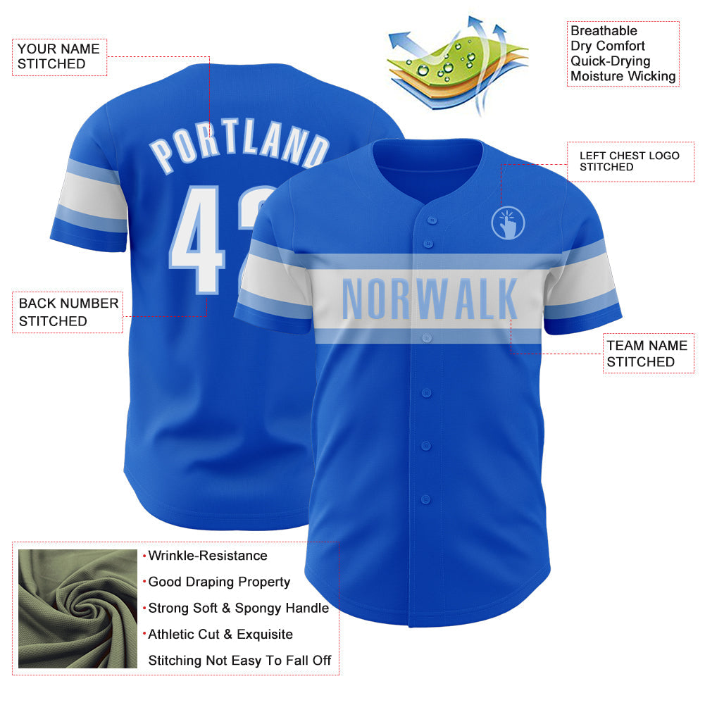 Custom Thunder Blue White-Light Blue Authentic Baseball Jersey view 3