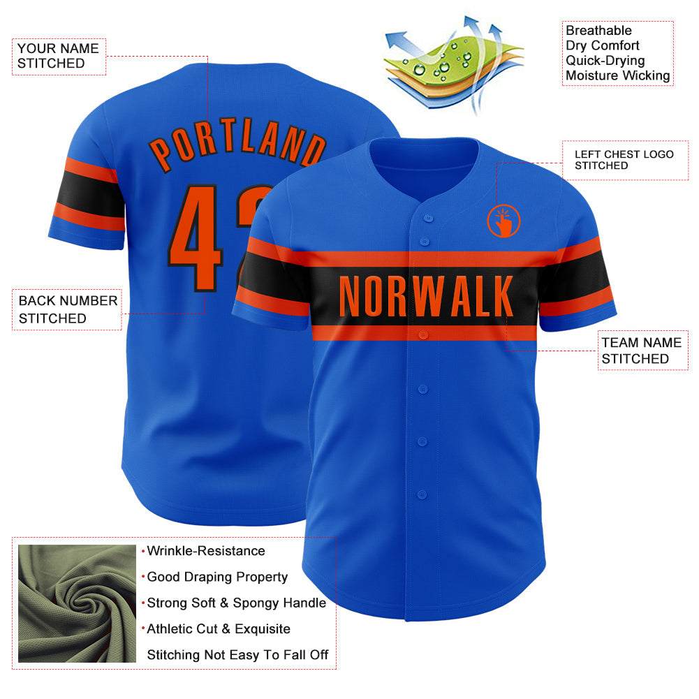 Custom Thunder Blue Orange-Black Authentic Baseball Jersey view 3