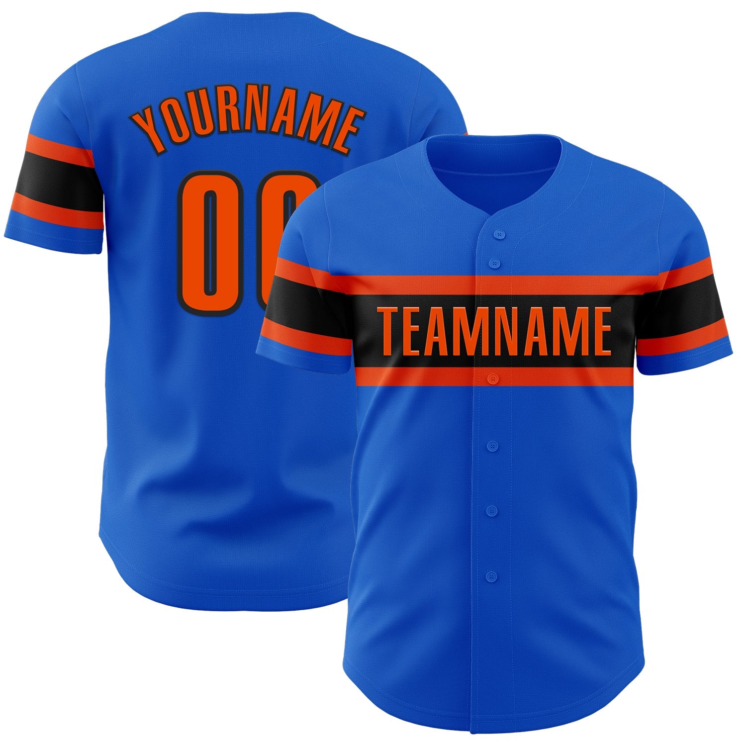 Custom Thunder Blue Orange-Black Authentic Baseball Jersey - Main View