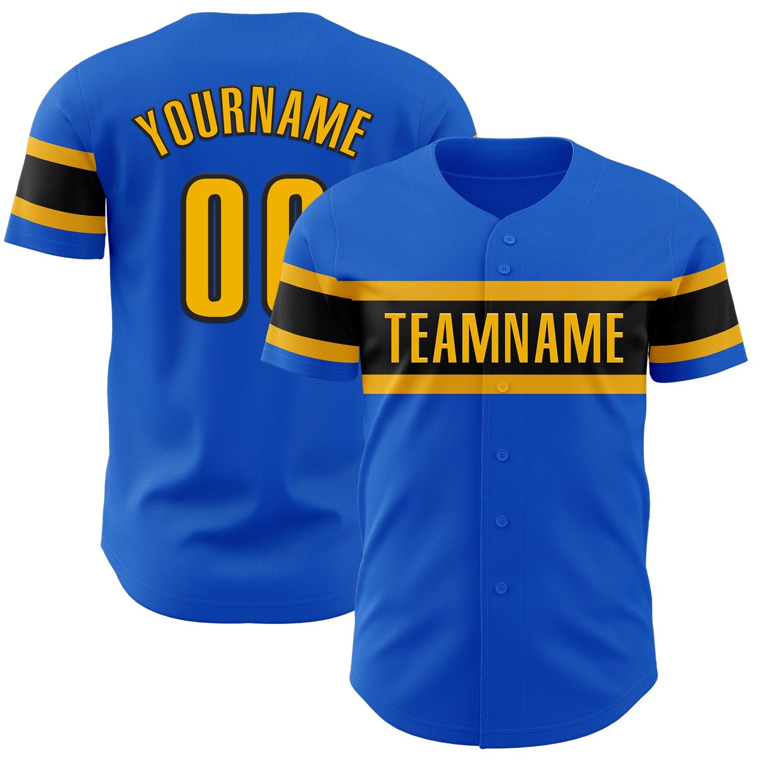 Custom Thunder Blue Gold-Black Authentic Baseball Jersey - Main View
