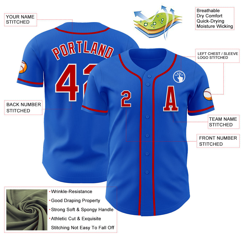 Custom Thunder Blue Red-White Authentic Baseball Jersey view 2