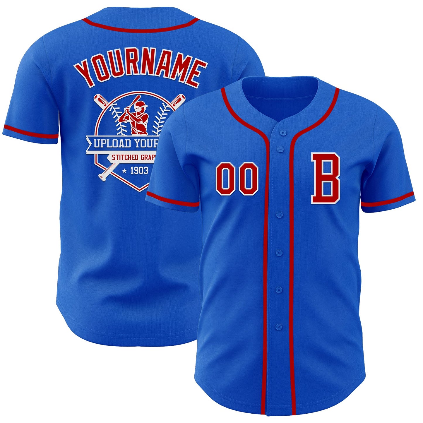 Custom Thunder Blue Red-White Authentic Baseball Jersey view 5
