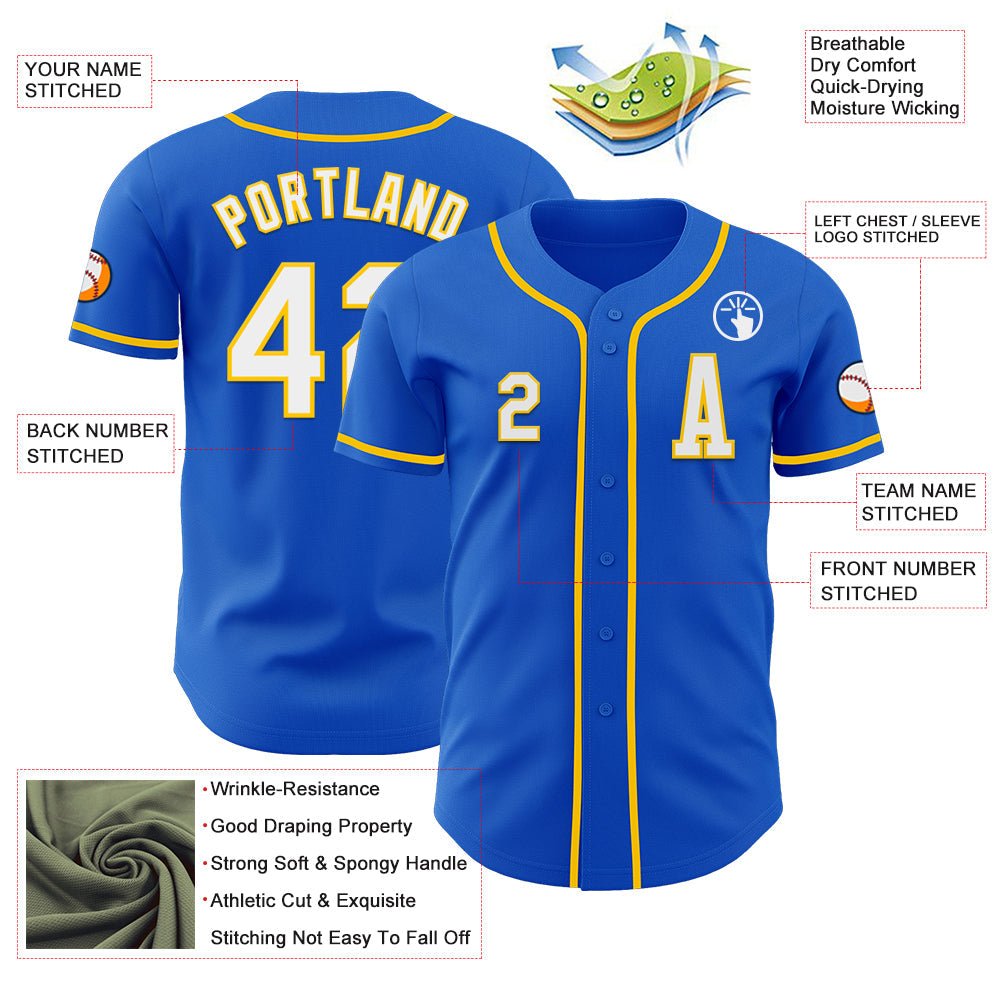 Custom Thunder Blue White-Yellow Authentic Baseball Jersey view 2