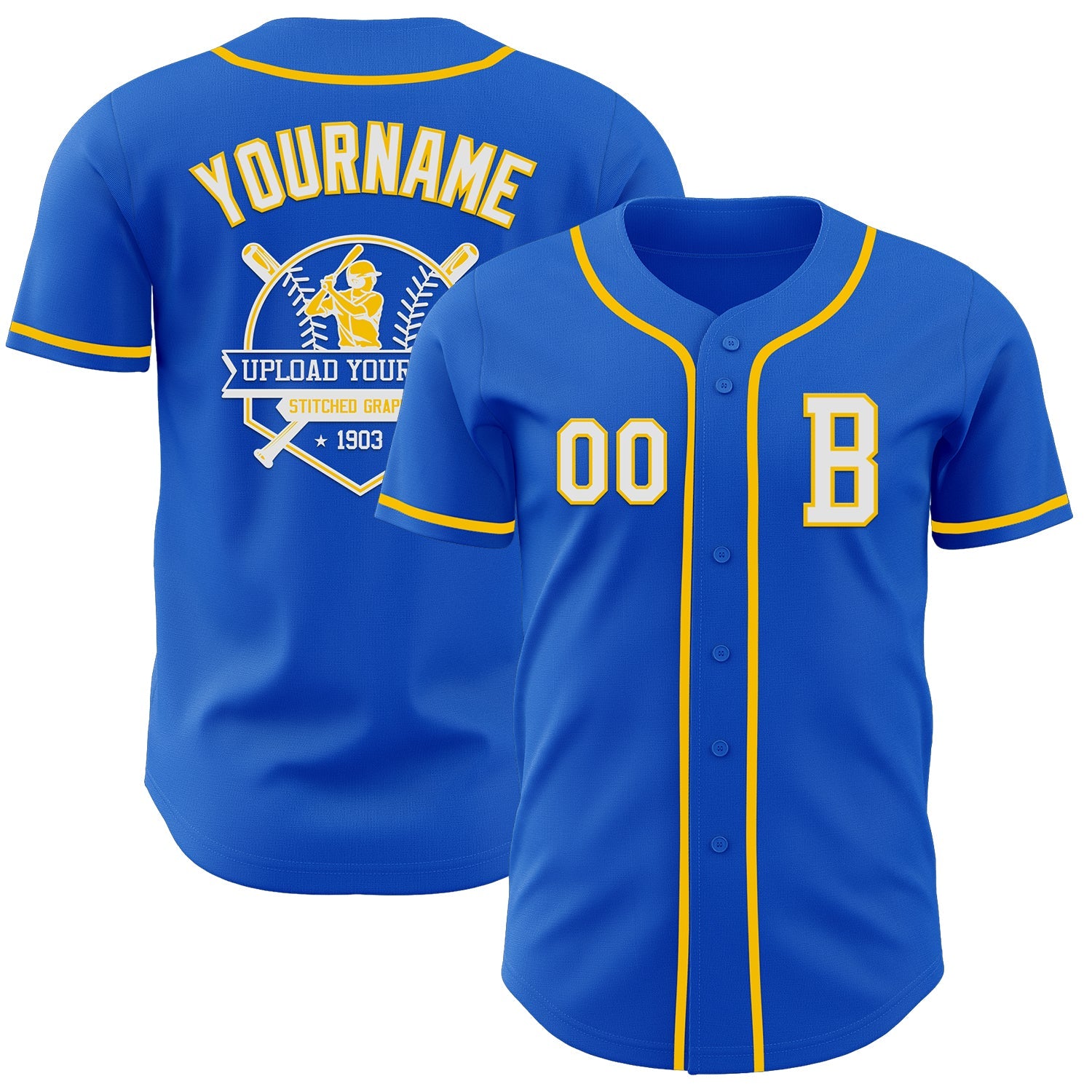 Custom Thunder Blue White-Yellow Authentic Baseball Jersey view 5