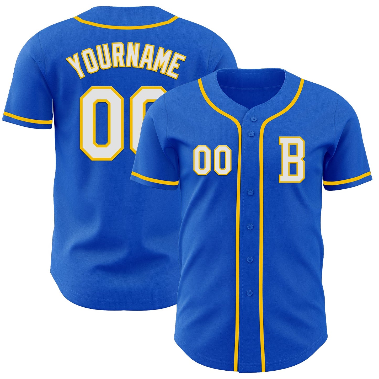 Custom Thunder Blue White-Yellow Authentic Baseball Jersey - Main View