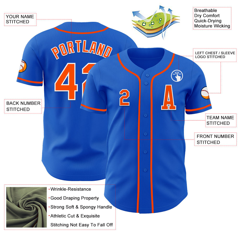 Custom Thunder Blue Orange-White Authentic Baseball Jersey view 2