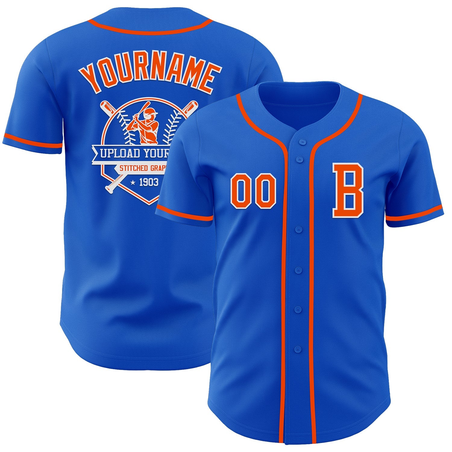 Custom Thunder Blue Orange-White Authentic Baseball Jersey view 5