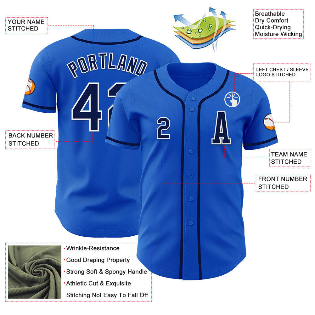 Custom Thunder Blue Navy-White Authentic Baseball Jersey view 2