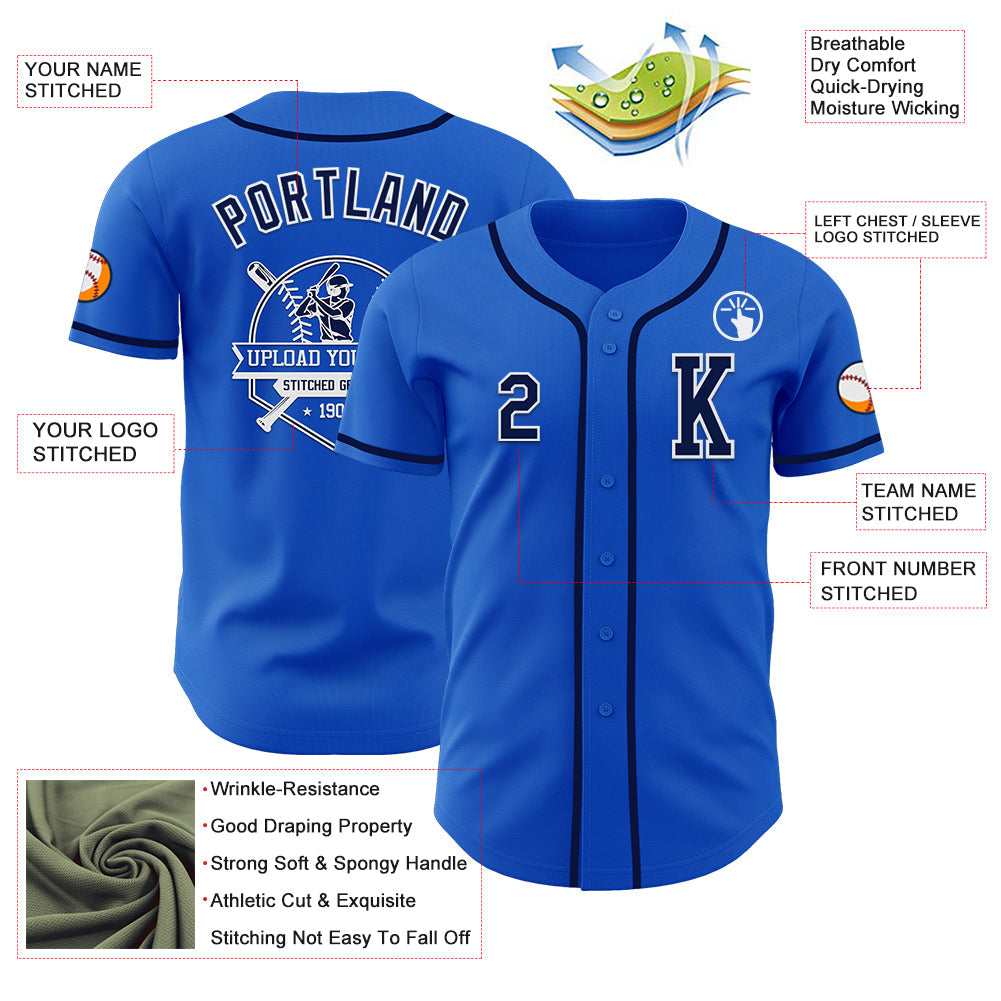 Custom Thunder Blue Navy-White Authentic Baseball Jersey view 6