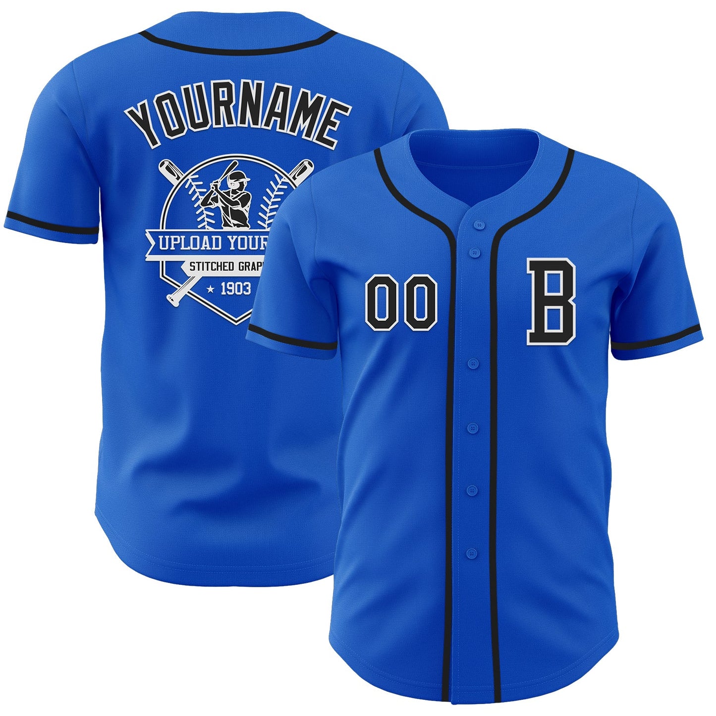 Custom Thunder Blue Black-White Authentic Baseball Jersey view 5