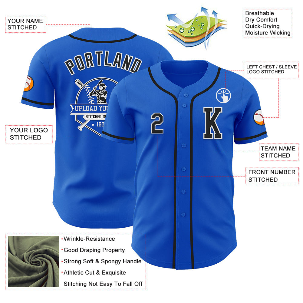 Custom Thunder Blue Black-White Authentic Baseball Jersey view 6