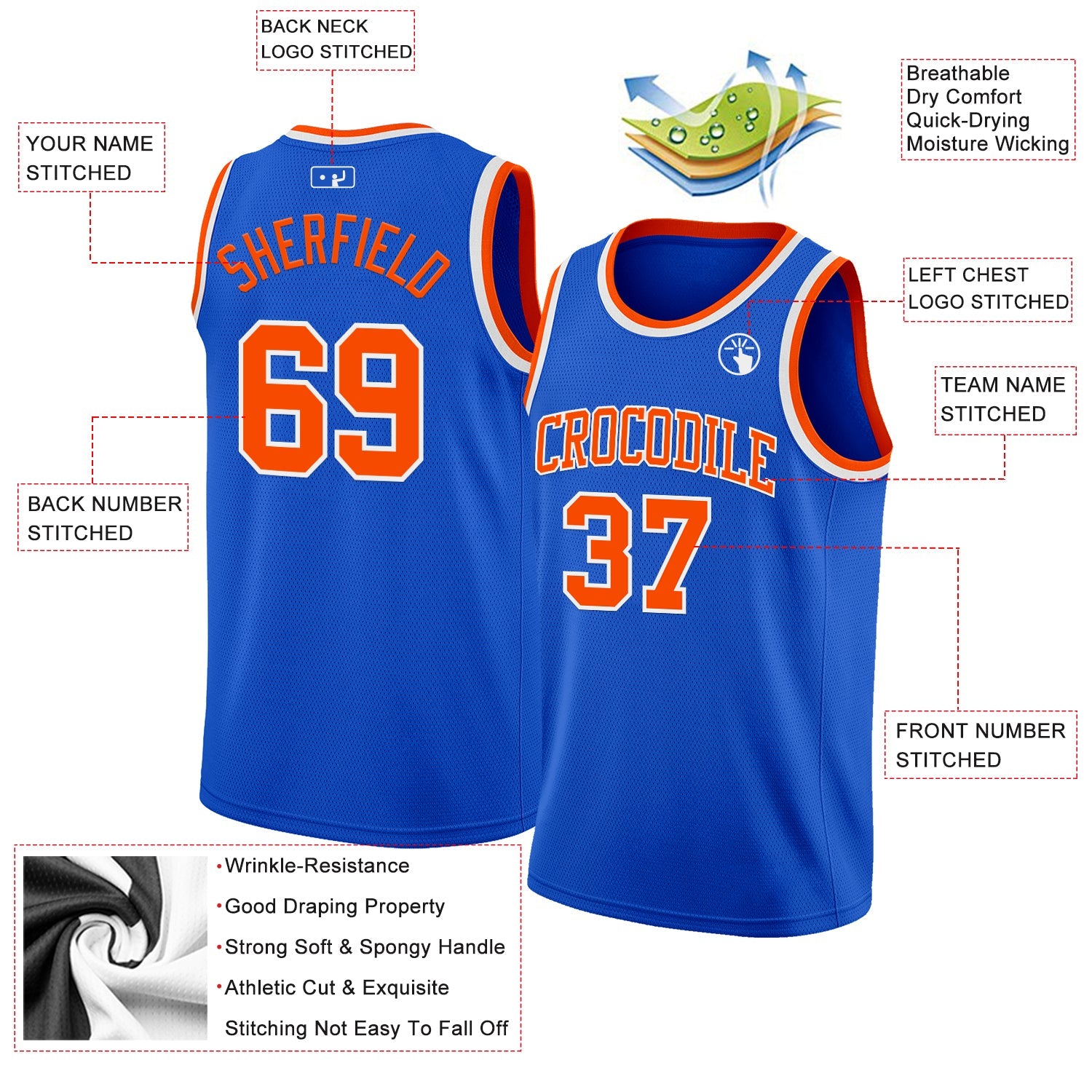 Custom Thunder Blue Orange-White Authentic Basketball Jersey view 2