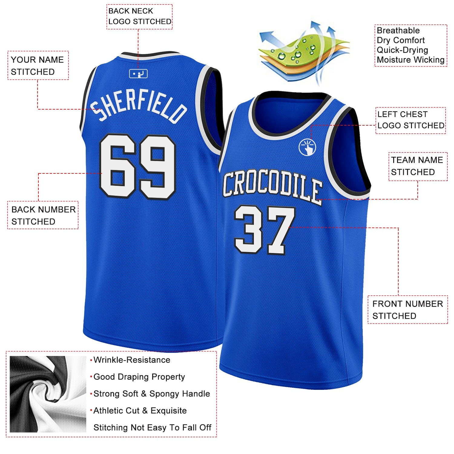 Custom Thunder Blue White-Black Authentic Basketball Jersey view 2