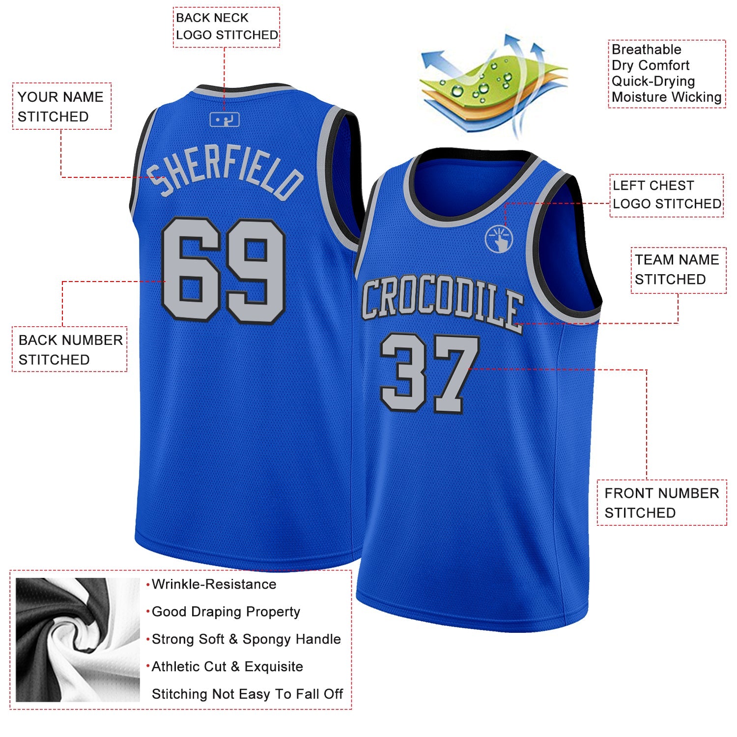 Custom Thunder Blue Gray-Black Authentic Basketball Jersey view 2