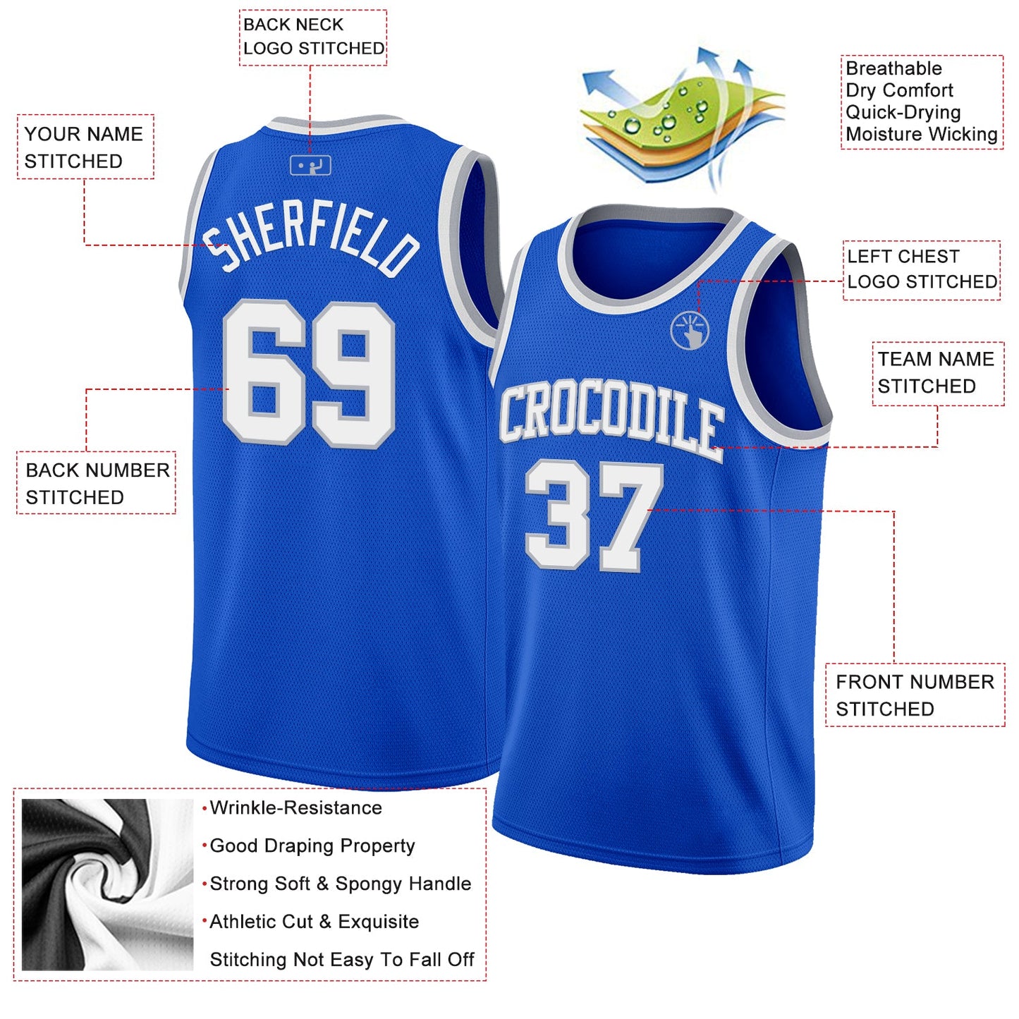 Custom Thunder Blue White-Gray Authentic Basketball Jersey view 2