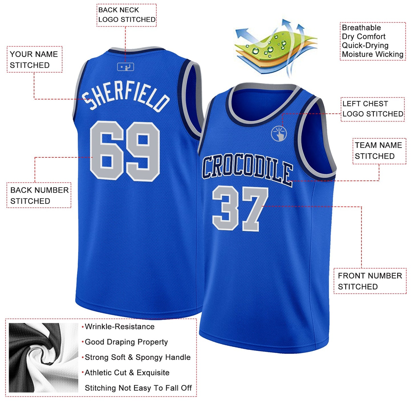 Custom Thunder Blue Gray White-Navy Authentic Basketball Jersey view 2